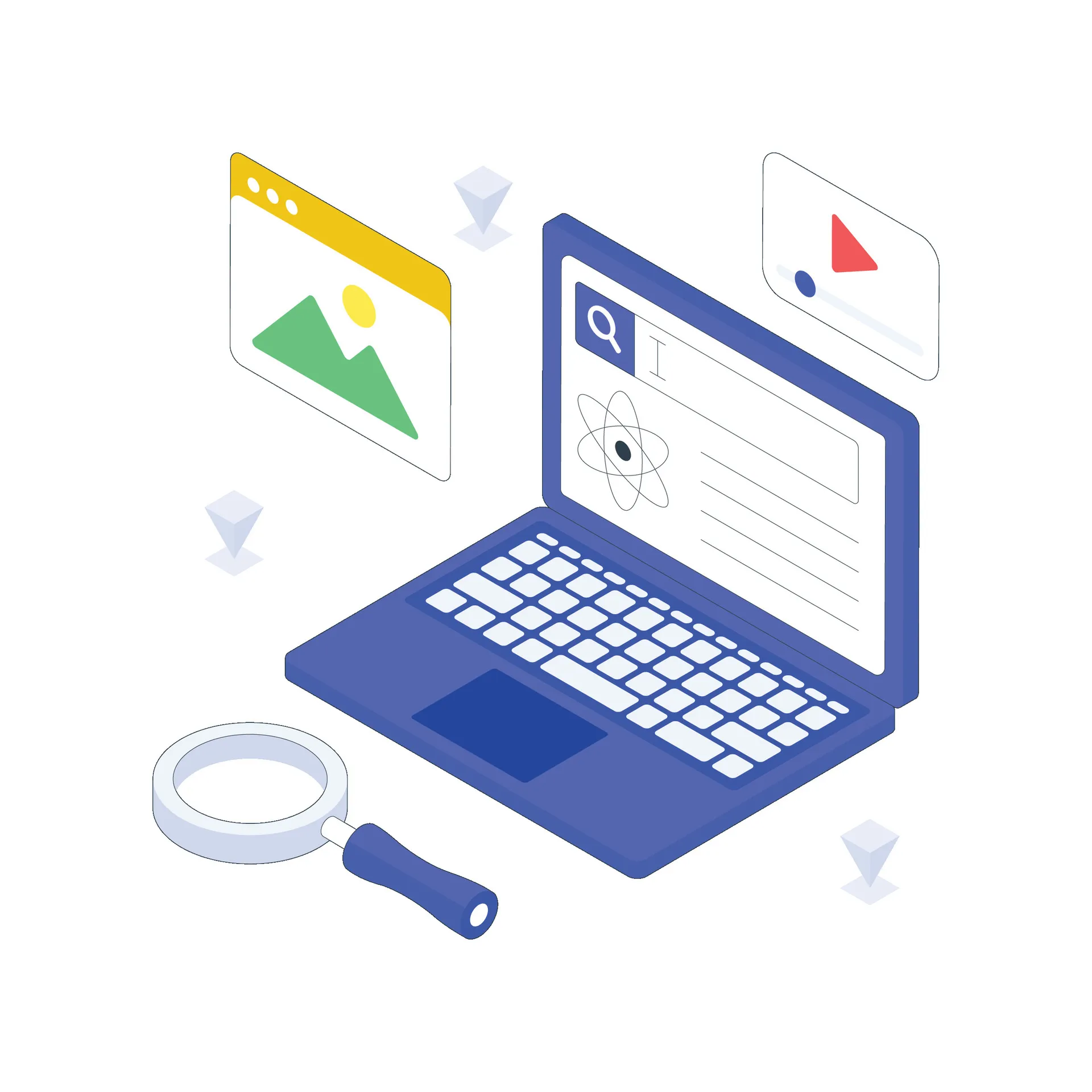 Illustration zur SEO-Suchanalyse und Optimierung digitaler Website-Inhalte
