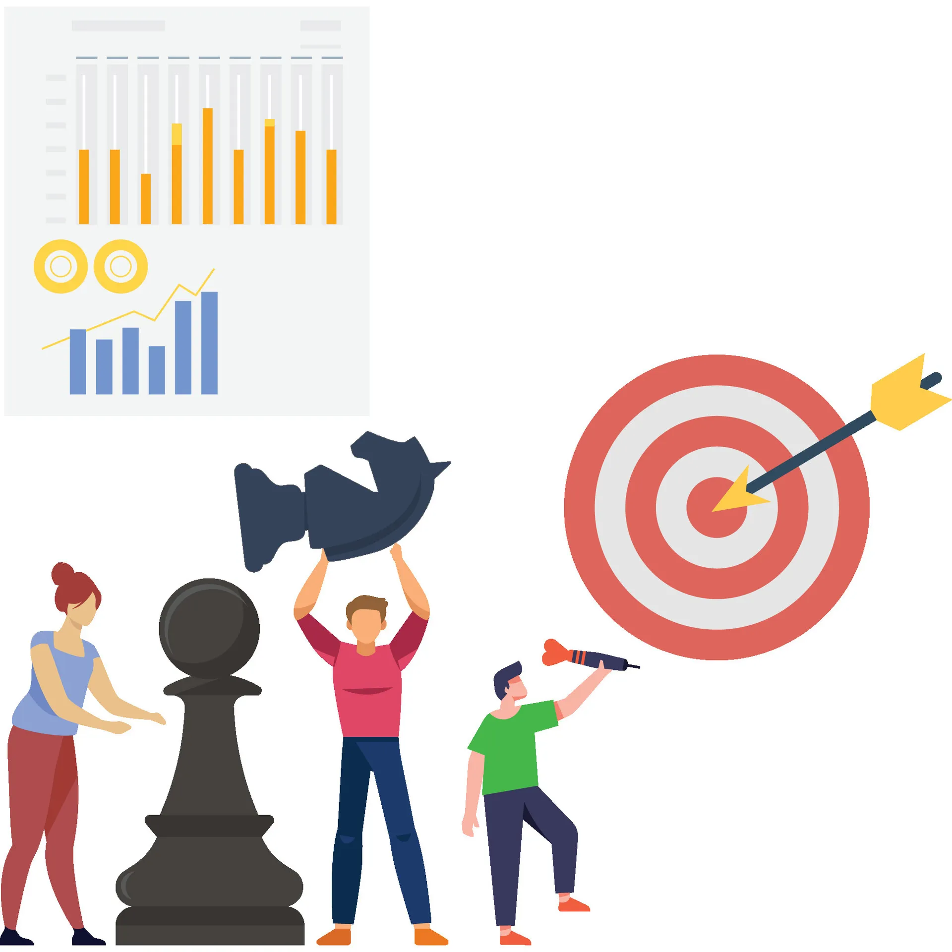 Illustration einer strategischen SEO-Planung mit Zielsetzung und datenbasierter Analyse