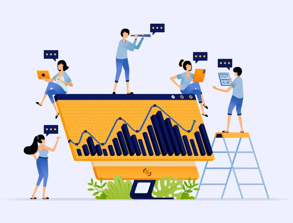 SEO-Team analysiert Rankings und Website-Performance auf einem Dashboard