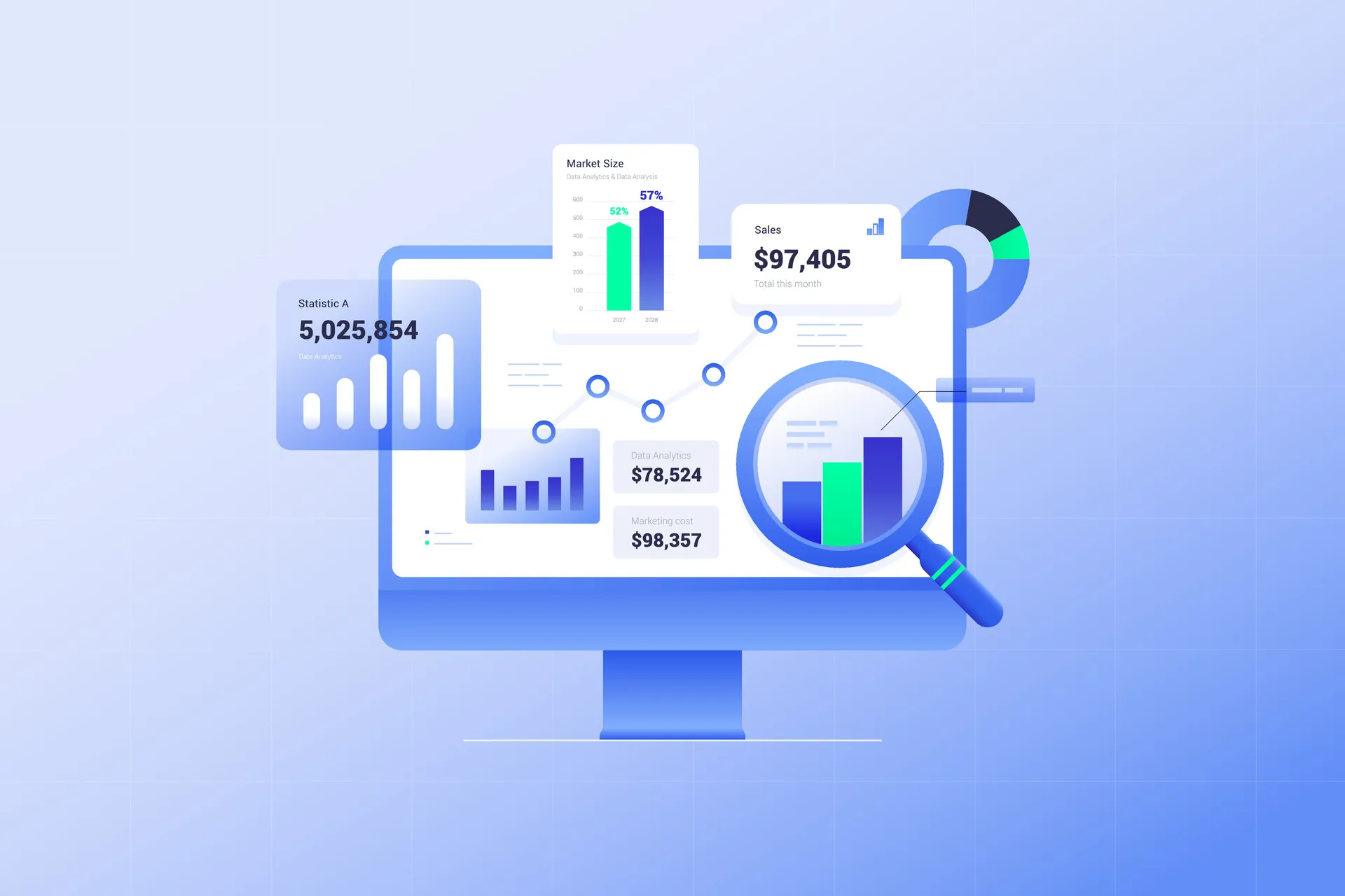 Datenanalyse Dashboard mit Business-Wachstumsdiagrammen